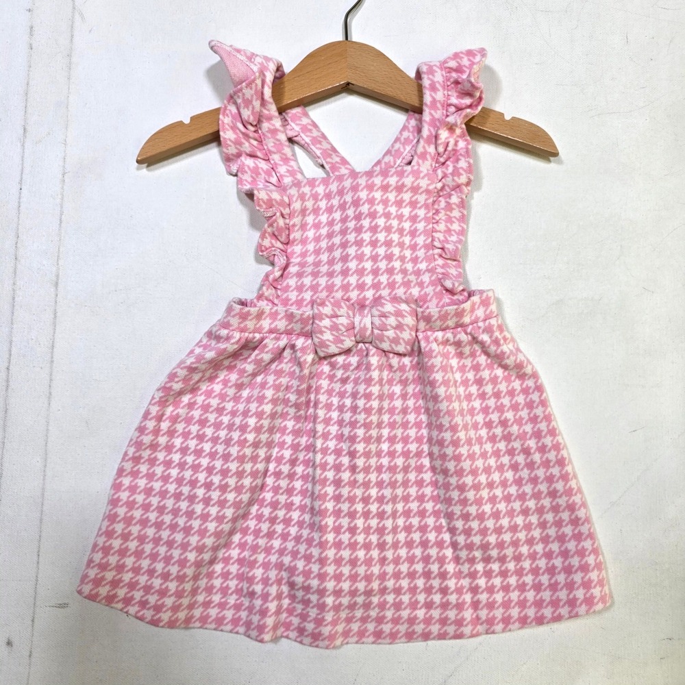 Janie and Jack Jumper Dress Girl 6-12 Months Pink Houndstooth Ruffle Pinafore